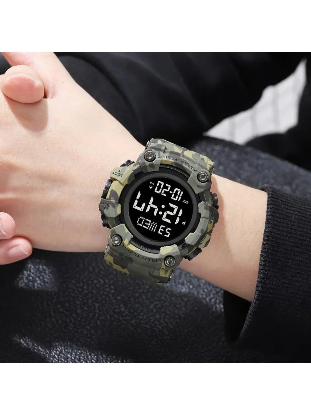Men's Camouflage Green Analog Rubber Band Waterproof Electronic Digital Watch